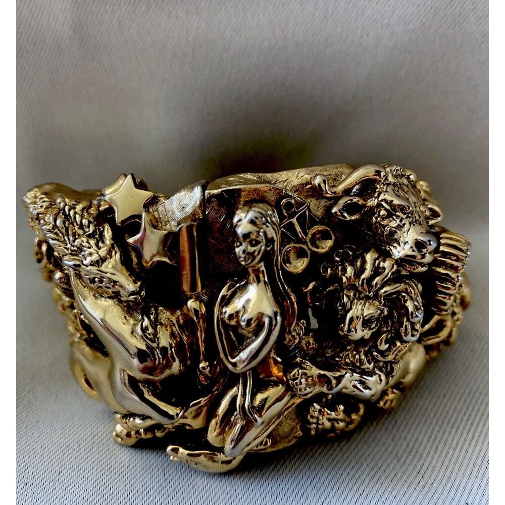 Vintage Tortolani Wide Zodiac Cuff Clamper Braceletd